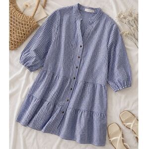 Cottagecore Gingham Dress Blue White Prairie Midi Dress Coquette Farmhouse Large